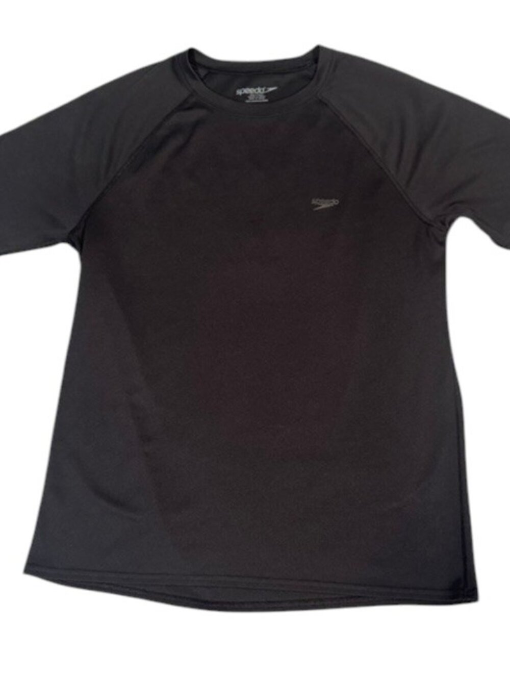 Speedo Mens Rash Guard Shirt Black UPF 50+ Short Sleeve Swim Top M